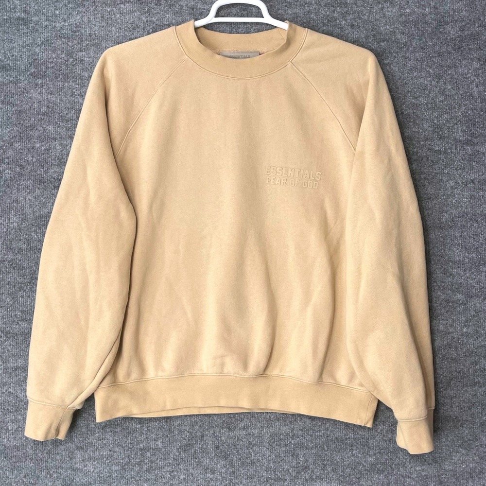 Essentials Fear of God Mens Tan Beige Crewneck Sweatshirt Logo Size M Oversized